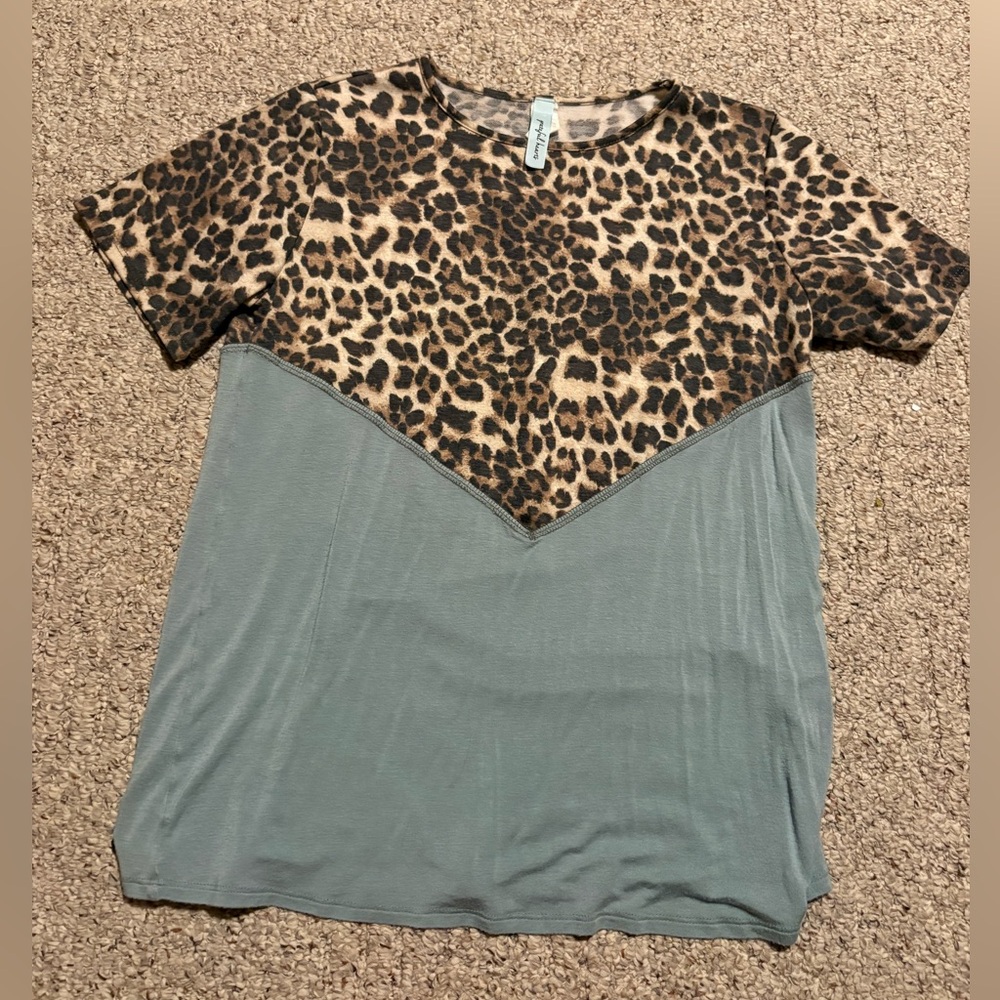 Leopard Print and Gray Women's Top
